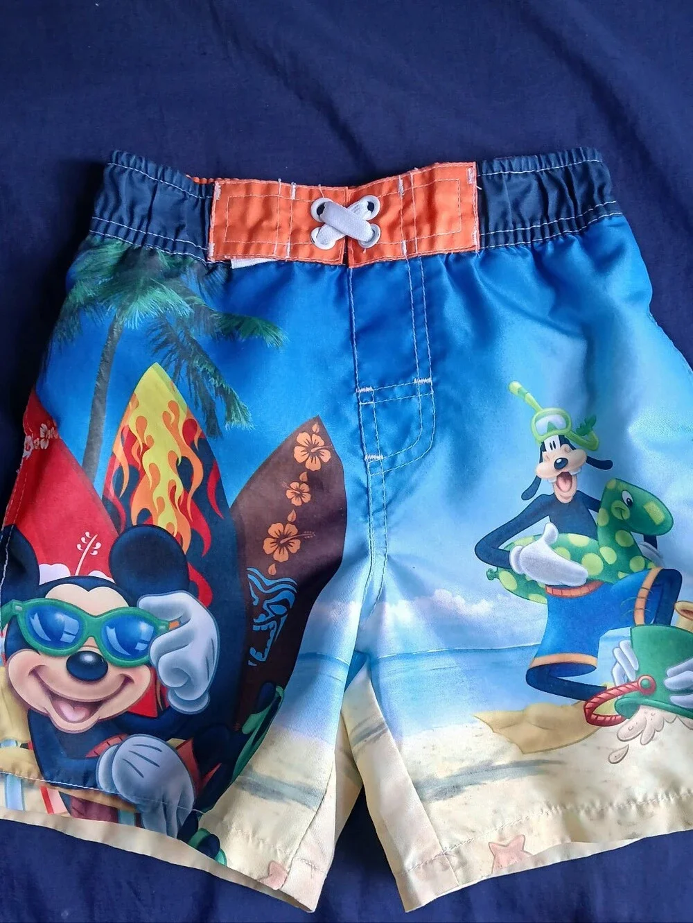 Mickey Mouse Orange and Blue Toddler Swim Shorts with Mesh Lining 18M